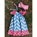 pink polka dot blue chevron pillow dress girl dress peasant dress with headband and necklace